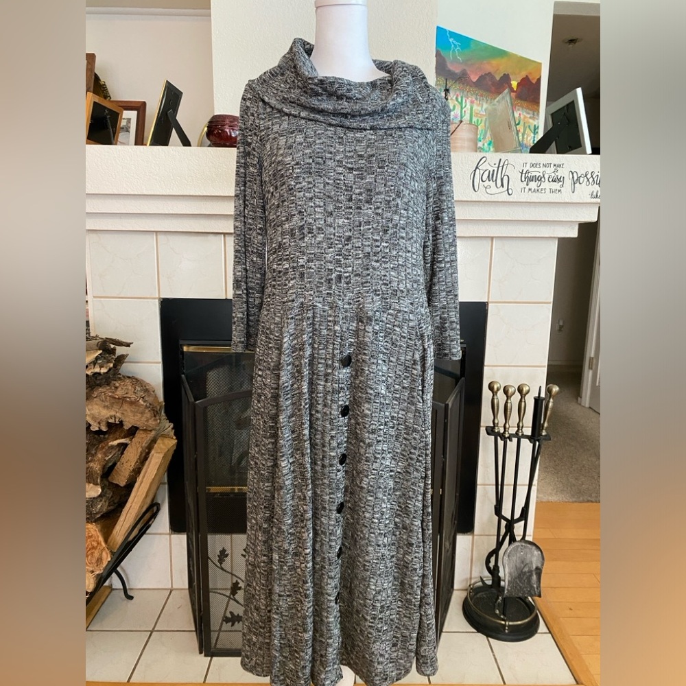 Robbie Bee Women’s Midi Sweater Dress, Fit & Flare, Gray/Black Size L